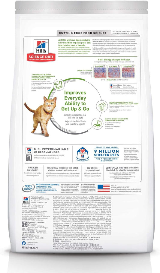 Hill'S Science Diet Senior Vitality, Senior Adult 7+, Senior Premium Nutrition, Dry Cat Food, Chicken & Rice, 3 Lb Bag