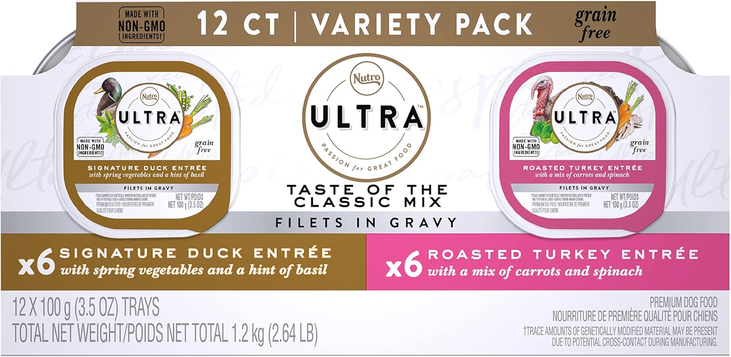 Nutro Ultra Grain Free Adult Soft Wet Dog Food Filets In Gravy Taste Of The Classics Variety Pack, (12) 3.5 Oz. Trays