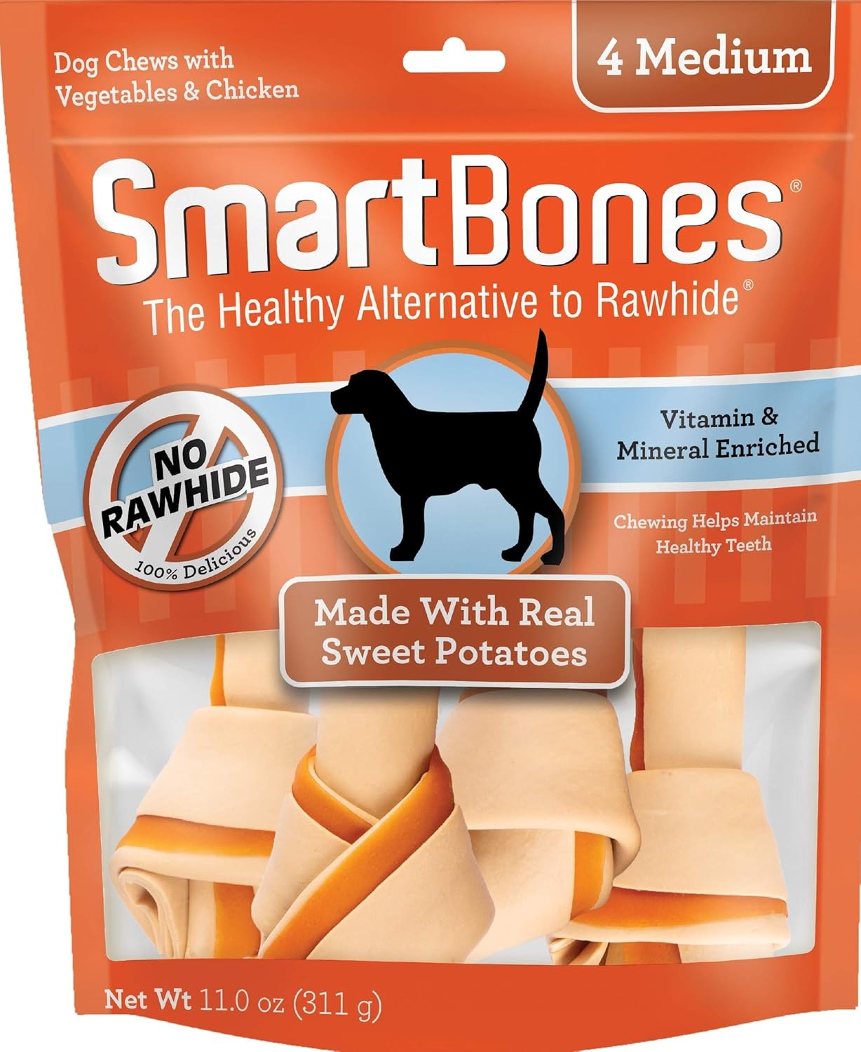 Smartbones Sweet Potato Dog Chew, Medium, 4 Pieces/Pack