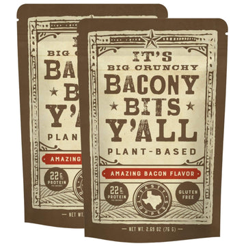 All Y'alls Foods Plant Based Bacon Bits | Big and Crunchy Vegan Snacks | Non-GMO, Gluten Free, High Protein, Vegetarian (2 Pack)