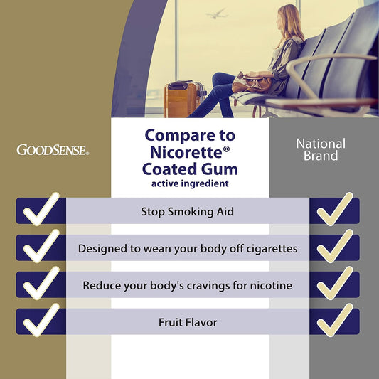 Goodsense Coated Nicotine Polacrilex Gum 4 Mg (Nicotine), Stop Smoking Aid, Fruit Flavor, 100 Count