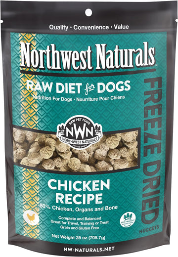 Northwest Naturals Freeze-Dried Chicken Dog Food - Bite-Sized Nuggets - Healthy, Limited Ingredients, Human Grade Pet Food, All Natural - 25 Oz (Packaging May Vary)