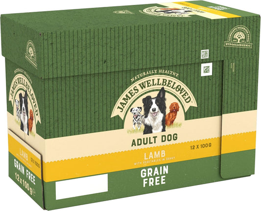 James Wellbeloved Adult Grain-Free Lamb in Gravy 12 Pouches, Hypoallergenic Wet Dog Food, Pack of 1 (12x100 g)?9003579006290