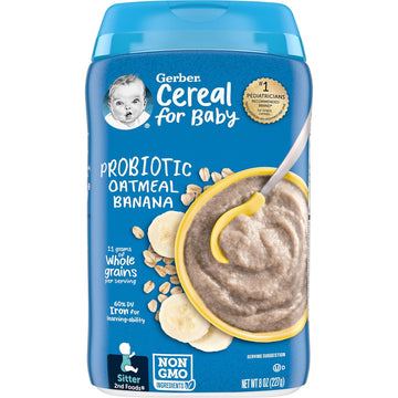 Gerber Baby Cereal 2nd Foods Probiotic, Oatmeal Banana, 8 Ounce (Pack of 6)