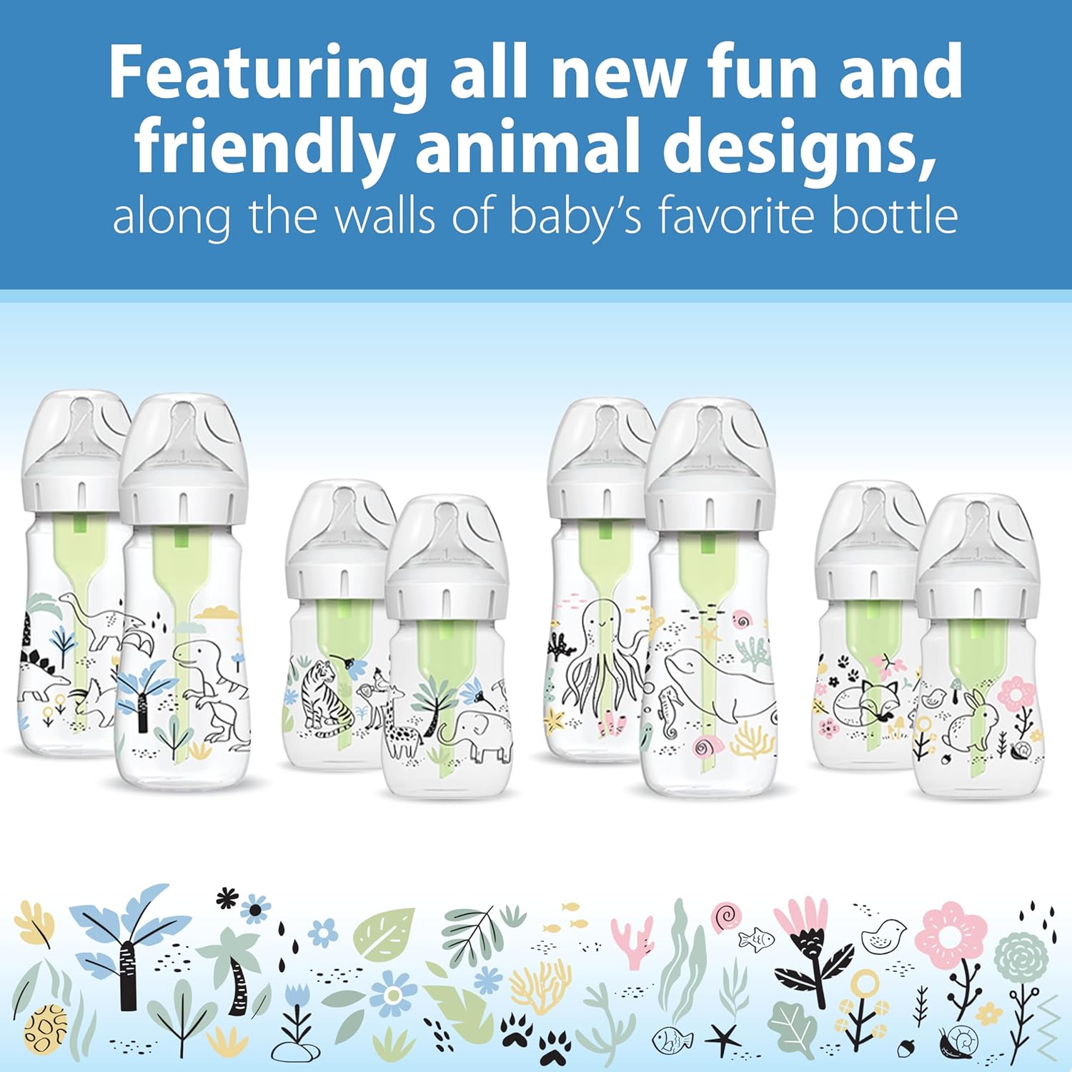 Dr. Brown’s Natural Flow® Anti-Colic Options+™ Wide-Neck Baby Bottle Designer Edition Bottles, Ocean Decos, 9 oz/270 mL, Level 1 Nipple, 2-Pack, 0m+ : Baby