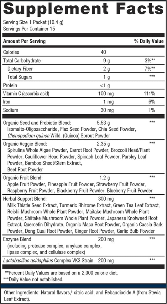 Metagenics Phytoganix - Superfood Fruits & Veggies Powder - With Amylase, Chia Seed Powder & Lactobacillus Acidophilus - Tropical Fruit Flavor - 15 Servings - 5.5 Oz