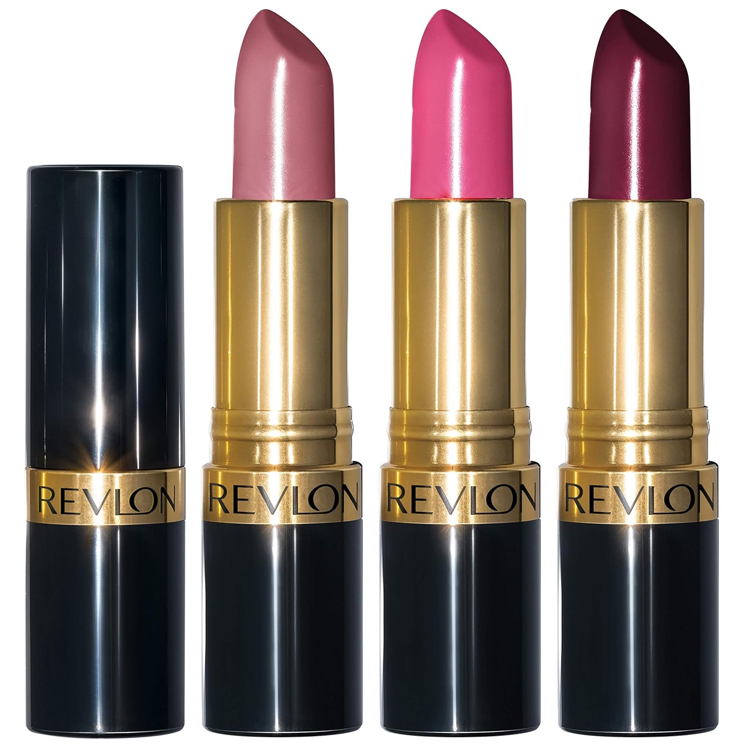 Revlon Lipstick Set, Super Lustrous 3 Piece Gift Set, High Impact, Moisturizing, Cream Finish In Pink, Plum & Berry, Pack Of 3