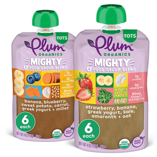 Plum Organics Mighty 4 Organic Toddler Food - Variety Pack - 4 oz Pouch (Pack of 12) - Organic Fruit and Vegetable Toddler Food Pouch