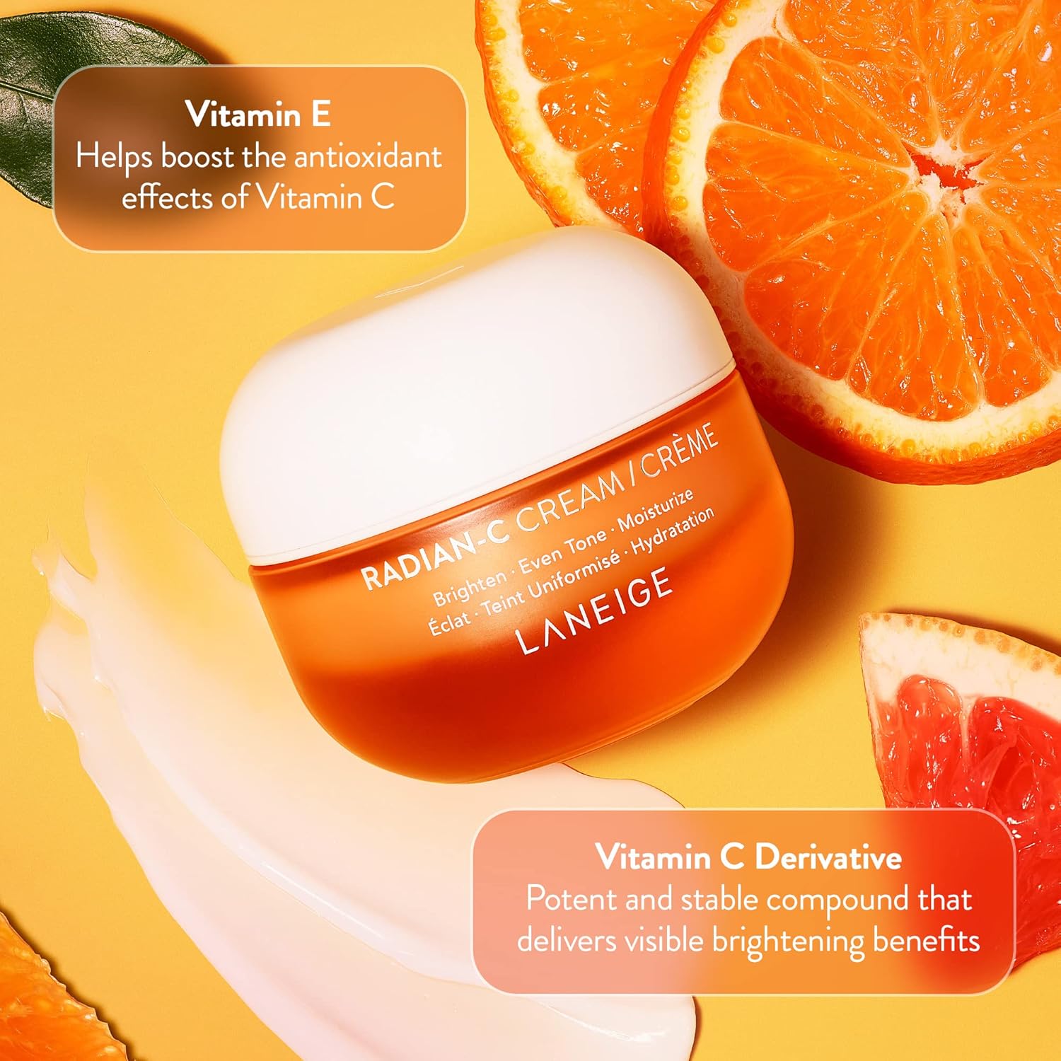 Laneige Radian-C Cream: Vitamin C & E, Visibly Brighten, Dark Spots, Dullness, Dermatologist-Tested, Hypoallergenic