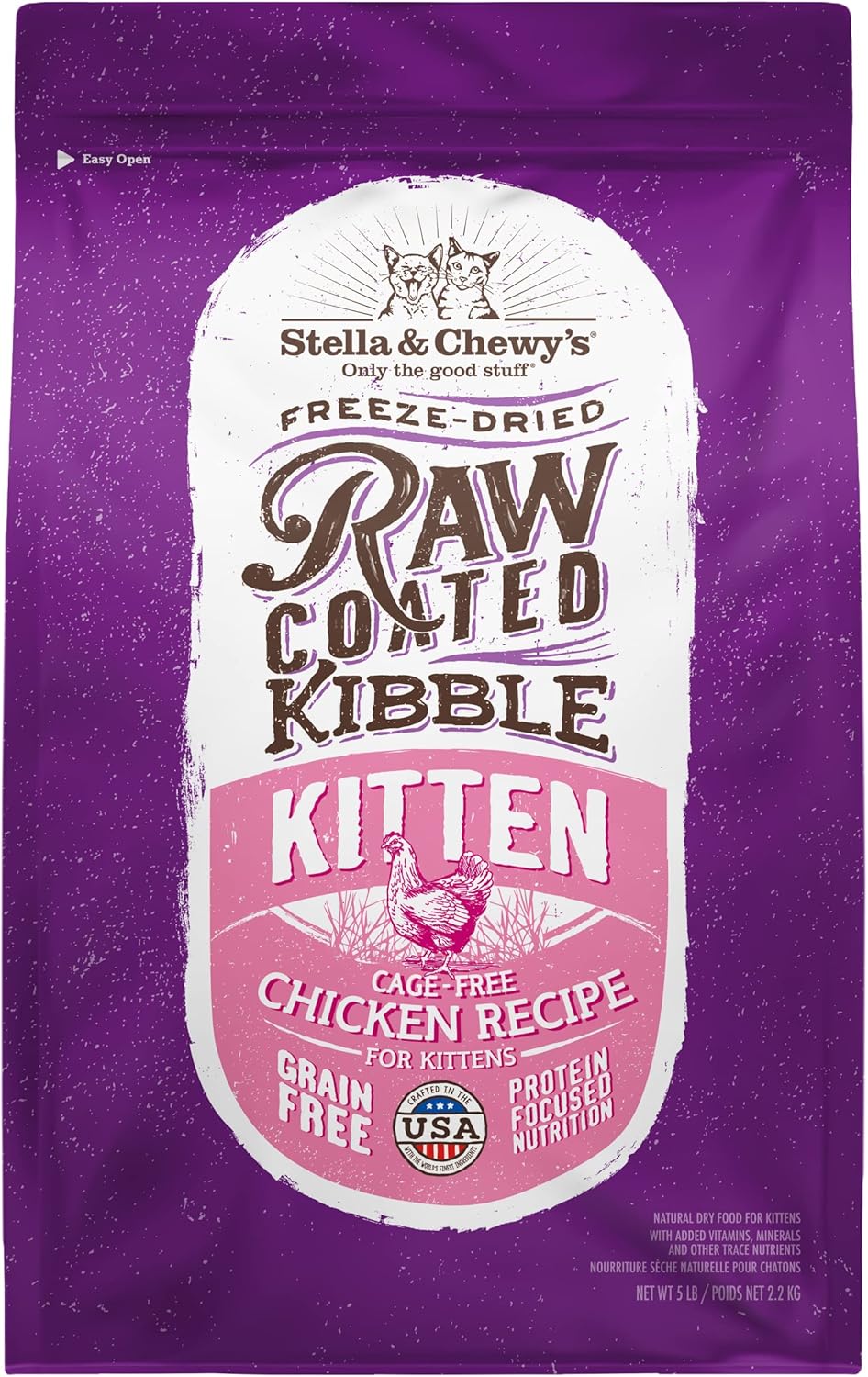 Stella & Chewy'S Raw Coated Premium Kibble Cat & Kitten Food – Grain Free, Protein Rich Meals – Cage-Free Chicken For Kittens Recipe – 5 Lb. Bag