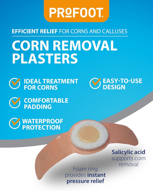 Profoot Corn Removal Plasters - 6 Adhesive Plasters Containing Salicylic Acid - Effectively Removes Corns And Calluses - Pain Relief, 12 Count