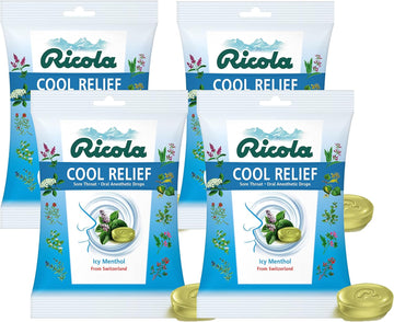 Ricola Cool Relief ICY Menthol Herbal Cough Suppressant Throat Drops, 19ct Bag (Pack of 4)