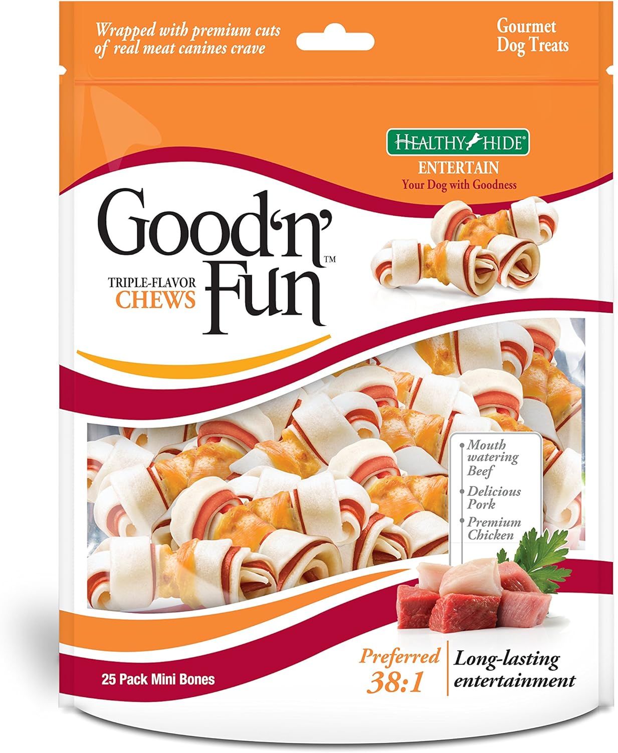Good'N'Fun Good 'N' Fun Triple Flavor Mini Rawhide Chews, 25-Count