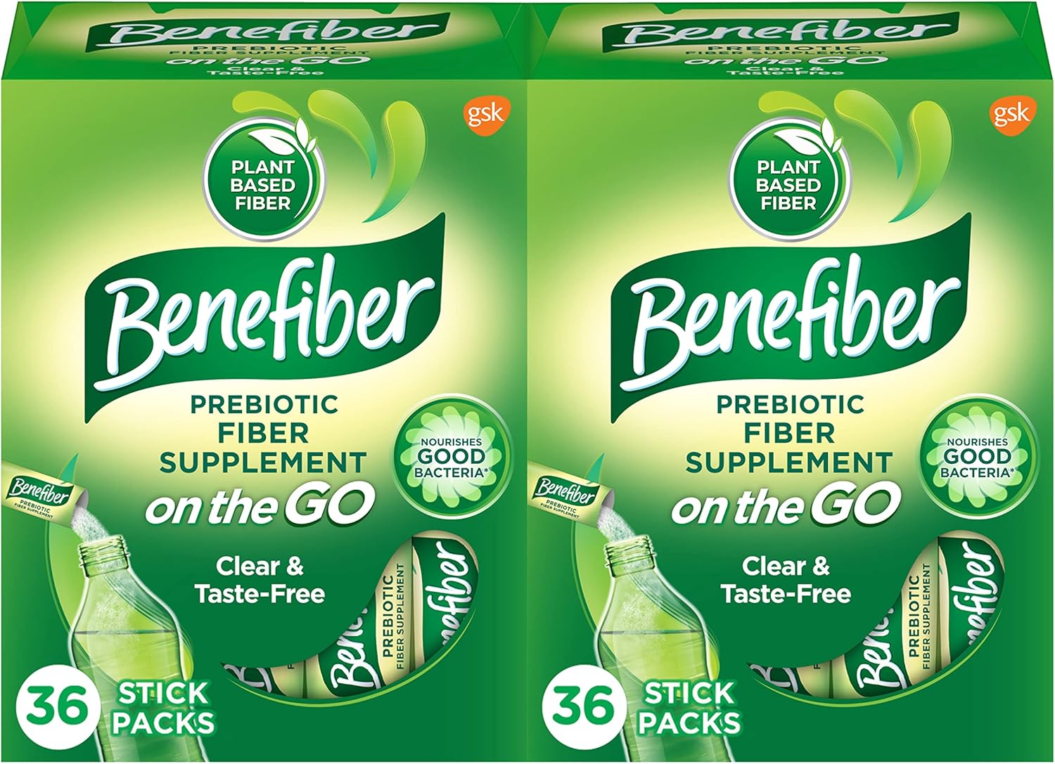 Benefiber On The Go Prebiotic Fiber Supplement Powder For Digestive Health, Daily Powder, Unflavored Stick Packs - 36 Sticks (Pack Of 2)