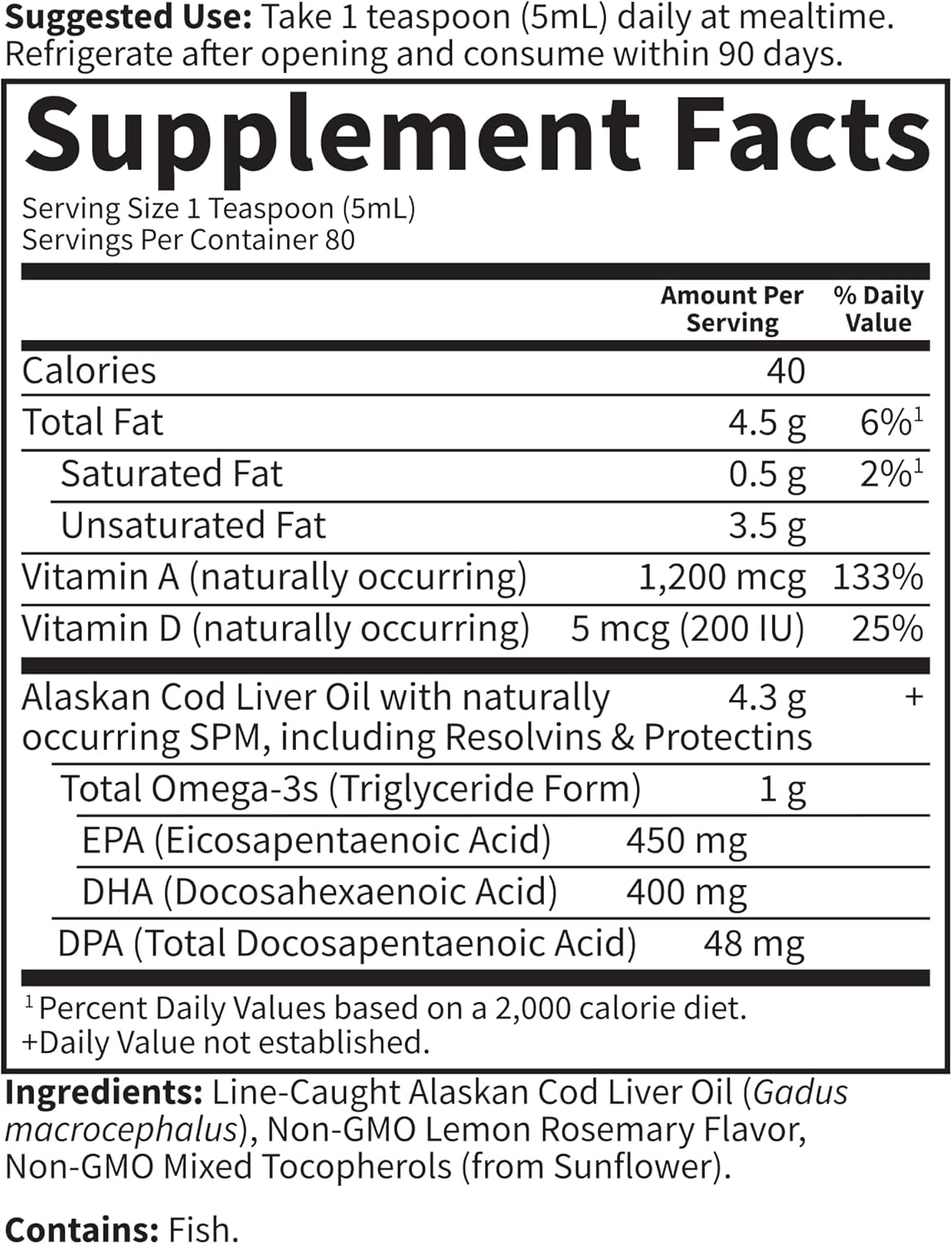 Garden Of Life Dr. Formulated Alaskan Cod Liver Oil - Lemon Flavor, 80 Servings - 1000 Mg Omega 3S (Epa, Dha & Dpa) + Vitamins A & D, Non-Gmo, Sustainably Sourced & Line-Caught, 400Ml (13.52 Fl Oz)