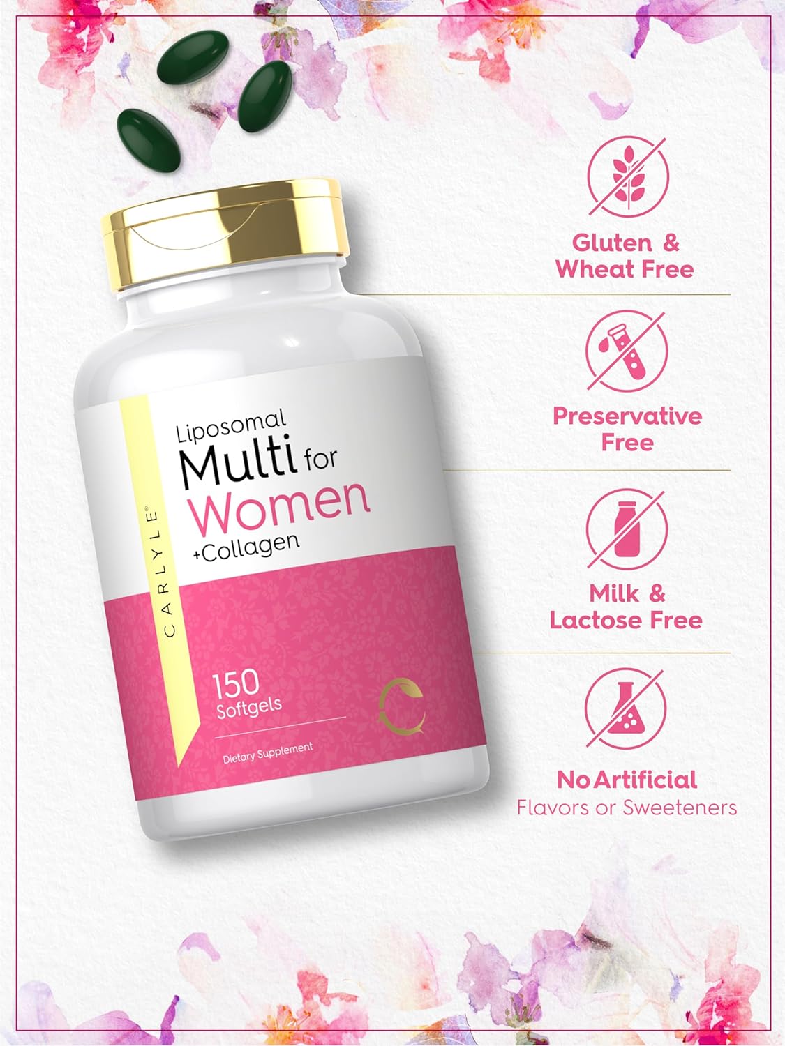 Carlyle Multivitamin for Women | 150 Softgels | Liposomal Vitamin with Iron | Hydrolyzed Collagen & Biotin | Non-GMO, Gluten Free Supplement : Health & Household
