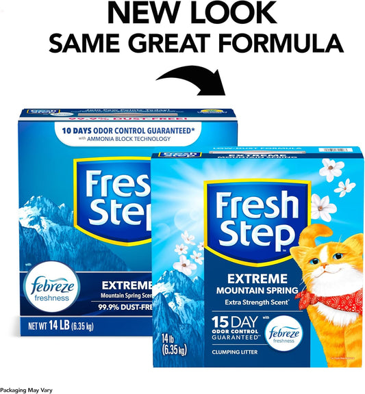 Fresh Step Extreme Clumping Litter With Febreze Freshness, Mountain Spring Scent Clumping Cat Litter With Guaranteed Odor Control, 14 Lb. Box