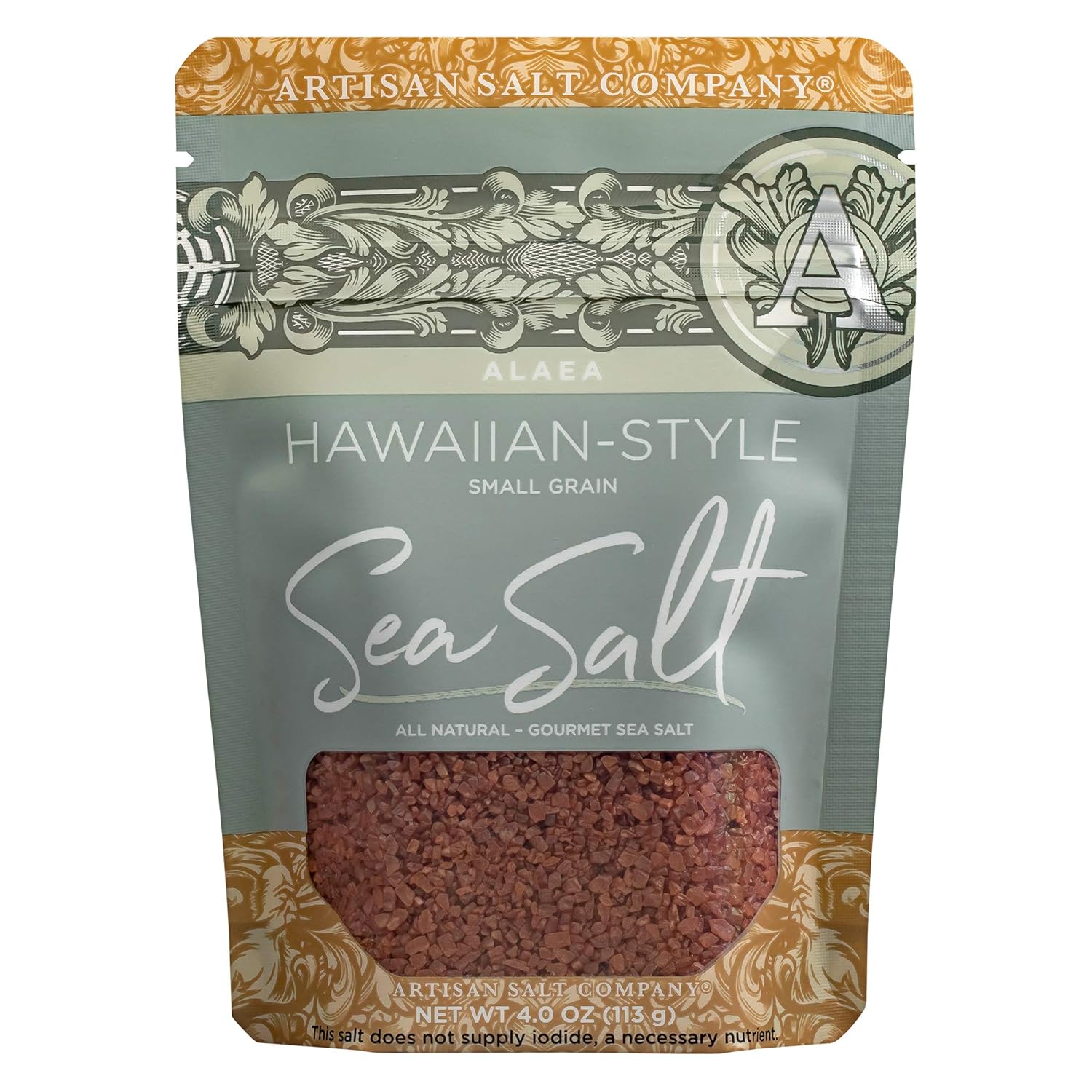 Artisan Salt Company Alaea Red Hawaiian-Style Sea Salt, Coarse, Zip-Top Pouch, 4 Ounce