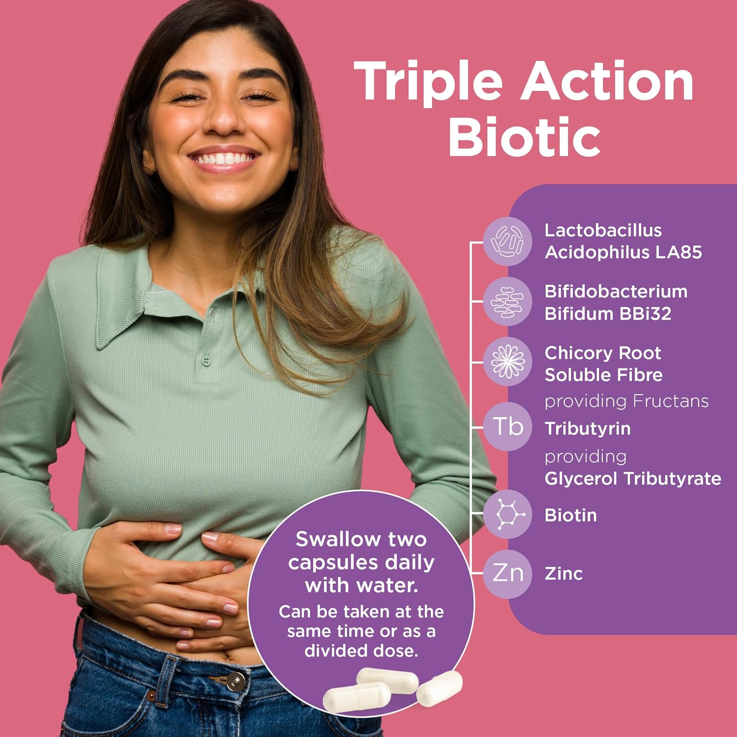 Healthspan Triple Action Biotic | Optimal Gut & Digestion Support | Pre, Pro & Post Gut Health | Chicory Root Fibre | 20 Billion Probiotic Bacteria | Plus Tributyrin | Added Biotin & Zinc | Vegan : Amazon.co.uk: Health & Personal Care