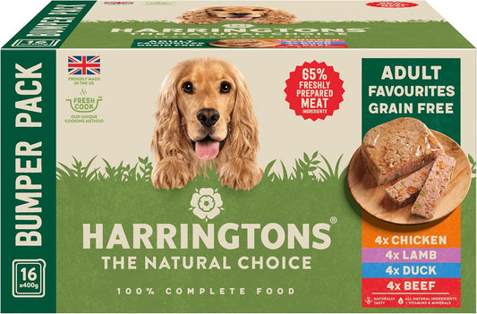 Harringtons Grain Free Hypoallergenic Wet Dog Food Favourites Pack 16x400g - Chicken, Lamb, Beef & Duck - All Natural Ingredients?HARRWBULKW-C400