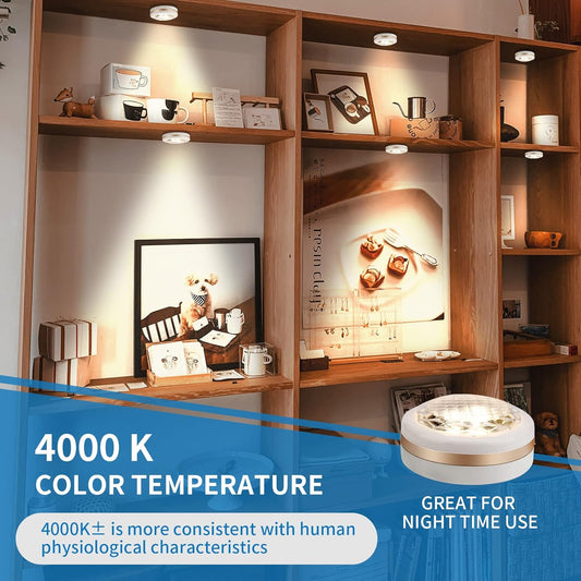 LEASTYLE Wireless LED Puck Lights with Remote Control 6 Pack, LED Under Cabinet Lighting, Puck Lights Battery Operated, Closet Light, Under Counter Lighting, Stick on Lights (White)