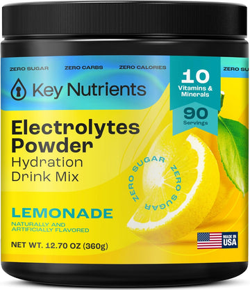 Key Nutrients Multivitamin Electrolytes Powder No Sugar - Refreshing Lemonade Electrolyte Powder - Sodium & Energy Supplement - Hydration Powder - No Calories - 90 Servings - Made In Usa