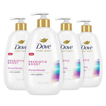 Dove Prebiotic Boost Hand Wash Dryness Remedy 4 Count For Lasting Softness, With Acai & Peptides, 12 Oz