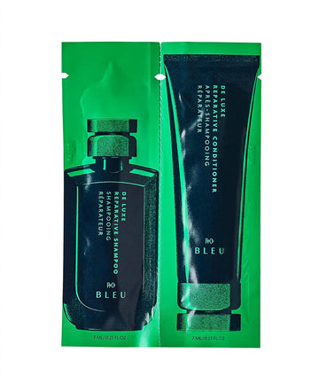 R+Co Bleu De Luxe Reparative Shampoo + Conditioner Tandem Packette | Hydrates + Strengthens + Adds Shine | Vegan, Sustainable + Cruelty-Free | 14Ml