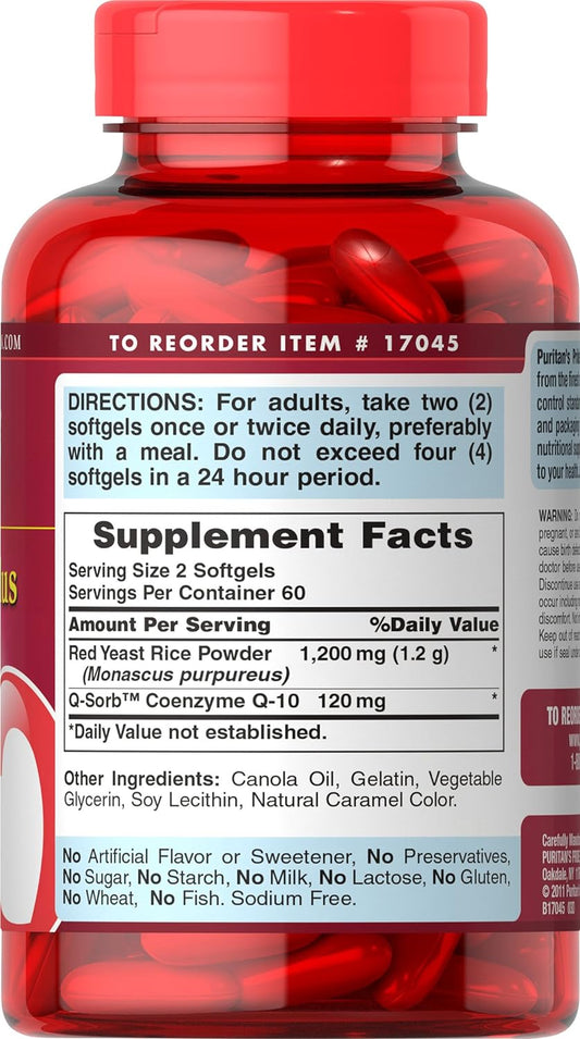 Puritan'S Pride Q-Sorb Coq10 Plus Red Yeast Rice,120 Rapid Release Softgels