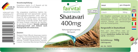 Fairvital | Shatavari 400mg - VEGAN - HIGH DOSAGE - 180 capsules - Asparagus racemosus - Indian asparagus