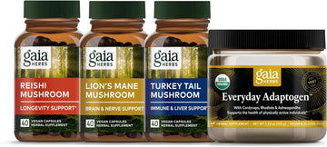 Gaia Herbs Magnificent Mushrooms Kit - Reishi Mushroom, Lion's Mane Mushroom, Turkey Tail Mushroom, Everyday Adaptogen : Health & Household