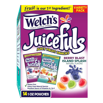 Welch'S Juicefuls Juicy Fruit Snacks, Island Splash/Berry Blast, Perfect For School Lunches Fruit Gushers, Bulk Pack, Gluten Free, Individual Single Serve Bags, 1 Oz (Pack Of 14)