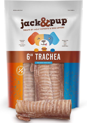 Jack&Pup 6 Inch Trachea Dog Chew | Single Ingredient Beef Trachea Treats for Dogs | Naturally Rich in Glucosamine and Chondroitin for Joint Health (12 Pk)