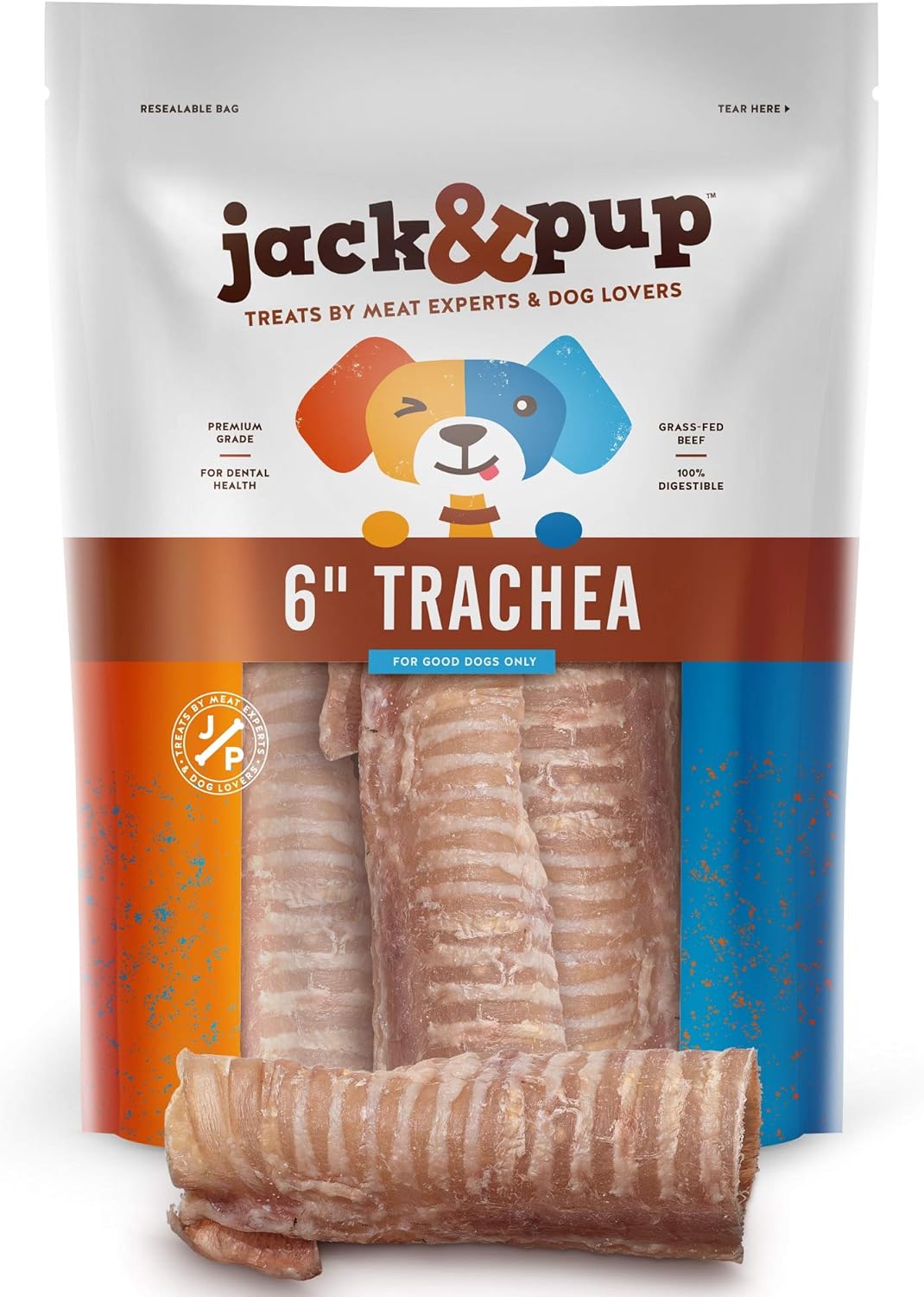 Jack&Pup 6" Beef Trachea for Dogs 20 Pack | All Natural Single Ingredient Dog Treat Dog Trachea Chews | Savory and Fun Treat for Dogs