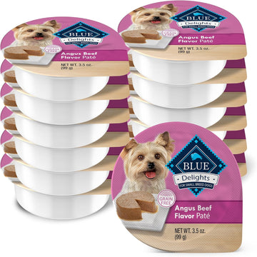 Blue Buffalo Delights Natural Adult Small Breed Wet Dog Food Cups, Pate Style, Angus Beef Flavor In Savory Juice 3.5-Oz (Pack Of 12)