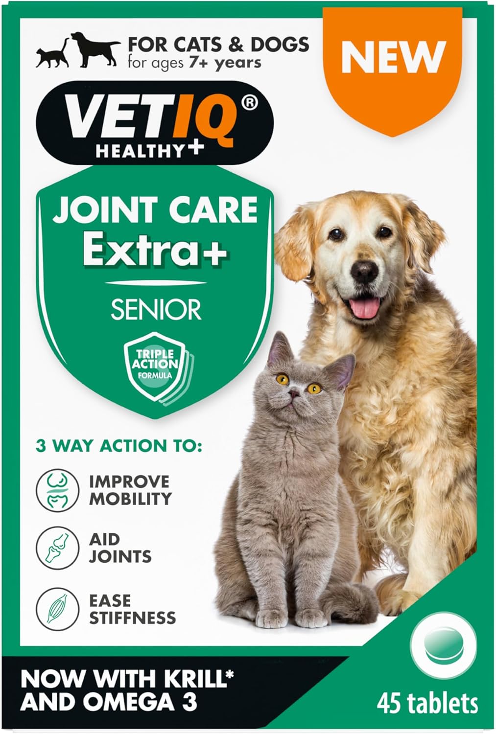 VETIQ Joint Care Extra + Senior For Cats & Dogs 7+ Years, Supplements to Help Improve Mobility, Aid Joints & Ease Stiffness, 45 Tablets?6655