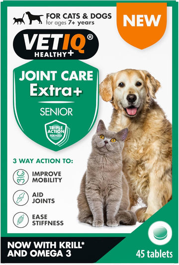 VETIQ Joint Care Extra + Senior For Cats & Dogs 7+ Years, Supplements to Help Improve Mobility, Aid Joints & Ease Stiffness, 45 Tablets?6655