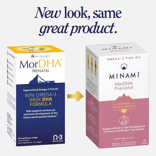 Omega 3 Fish Oil Supplement - Minami - MorDHA Prenatal with high Concentration of DHA Formula - Supports Brain and Eye Development of Foetus and Breast-fed Infants - 60 Softgels