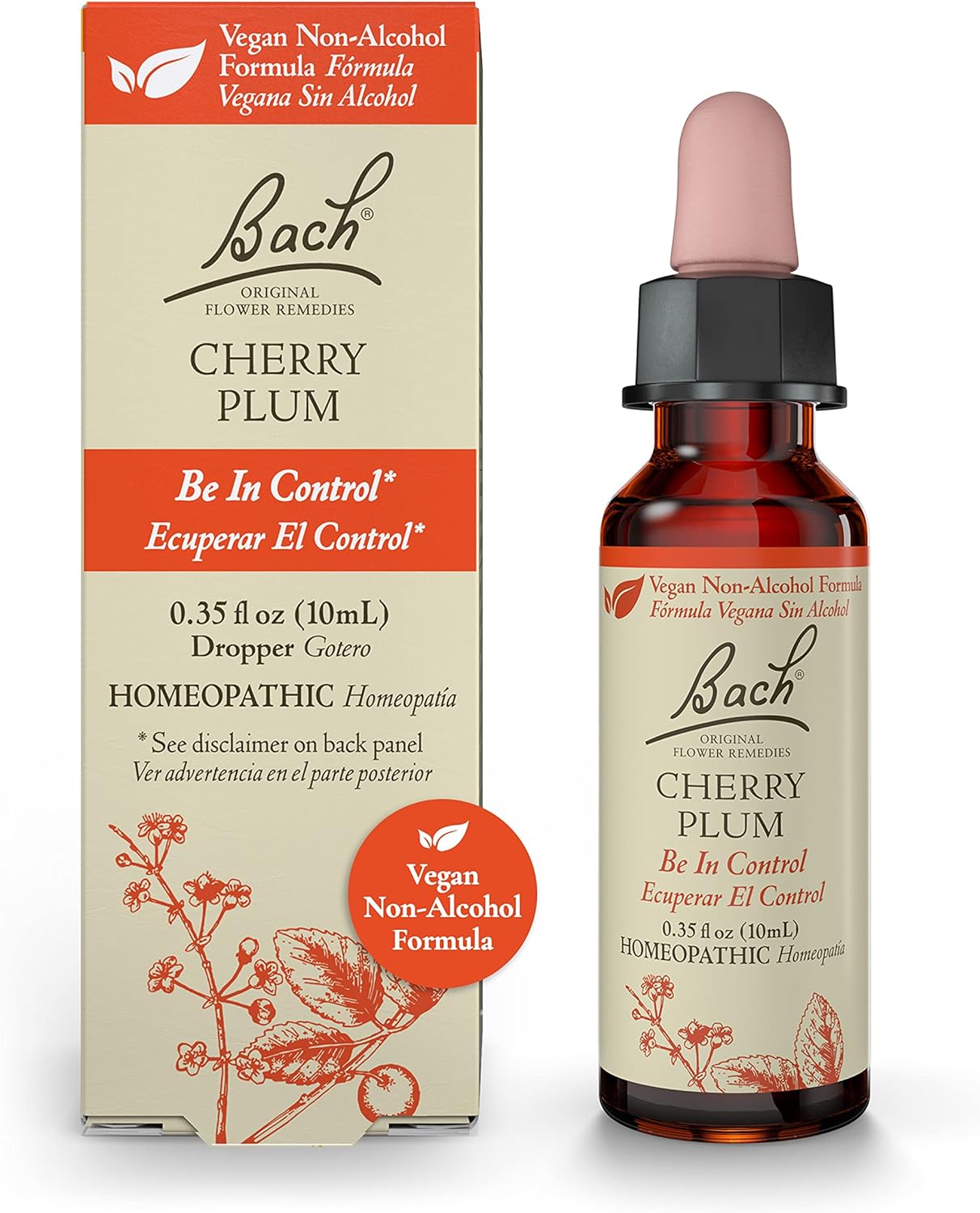 Bach Original Flower Remedies, Cherry Plum for Control (Non-Alcohol Formula), Natural Homeopathic Flower Essence, Holistic Wellness and Stress Relief, Vegan, 10mL Dropper