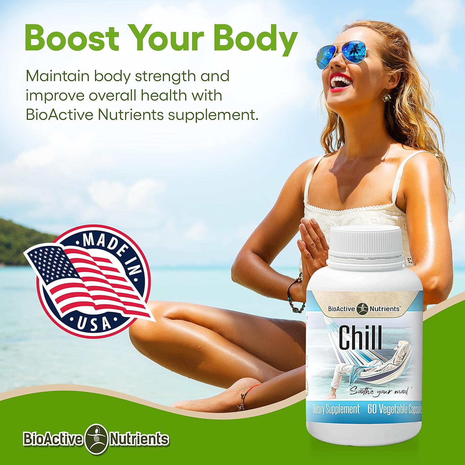 BIOACTIVE NUTRIENTS Chill Supplement - Ashwagandha Pills - Pure, Calm Mood Boost Supplements with Herbs from Nature, Such as Ashwagandha Root - 60 Ashwagandha Capsules : Health & Household