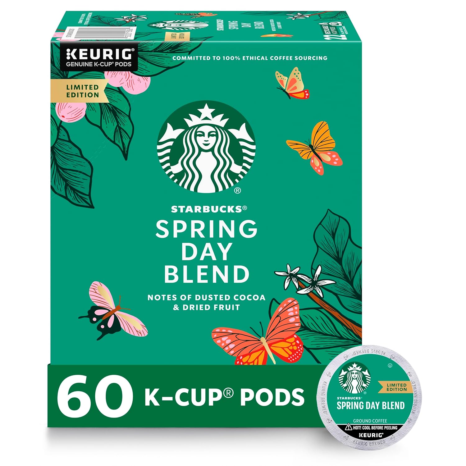 Starbucks K-Cup Coffee Pods, Medium Roast Coffee, Spring Day Blend For Keurig Coffee Makers, 100% Arabica, Limited Edition, 6 Boxes (60 Pods Total)
