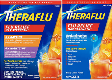 Theraflu Max Strength Daytime & Nighttime Flu Symptom Relief Honey Lemon Flavor Powder & Daytime Flu Symptom Relief Honey Lemon Powder, 6 Daytime + 6 Nighttime, & 6 Honey Lemon Flavor Powder Packets