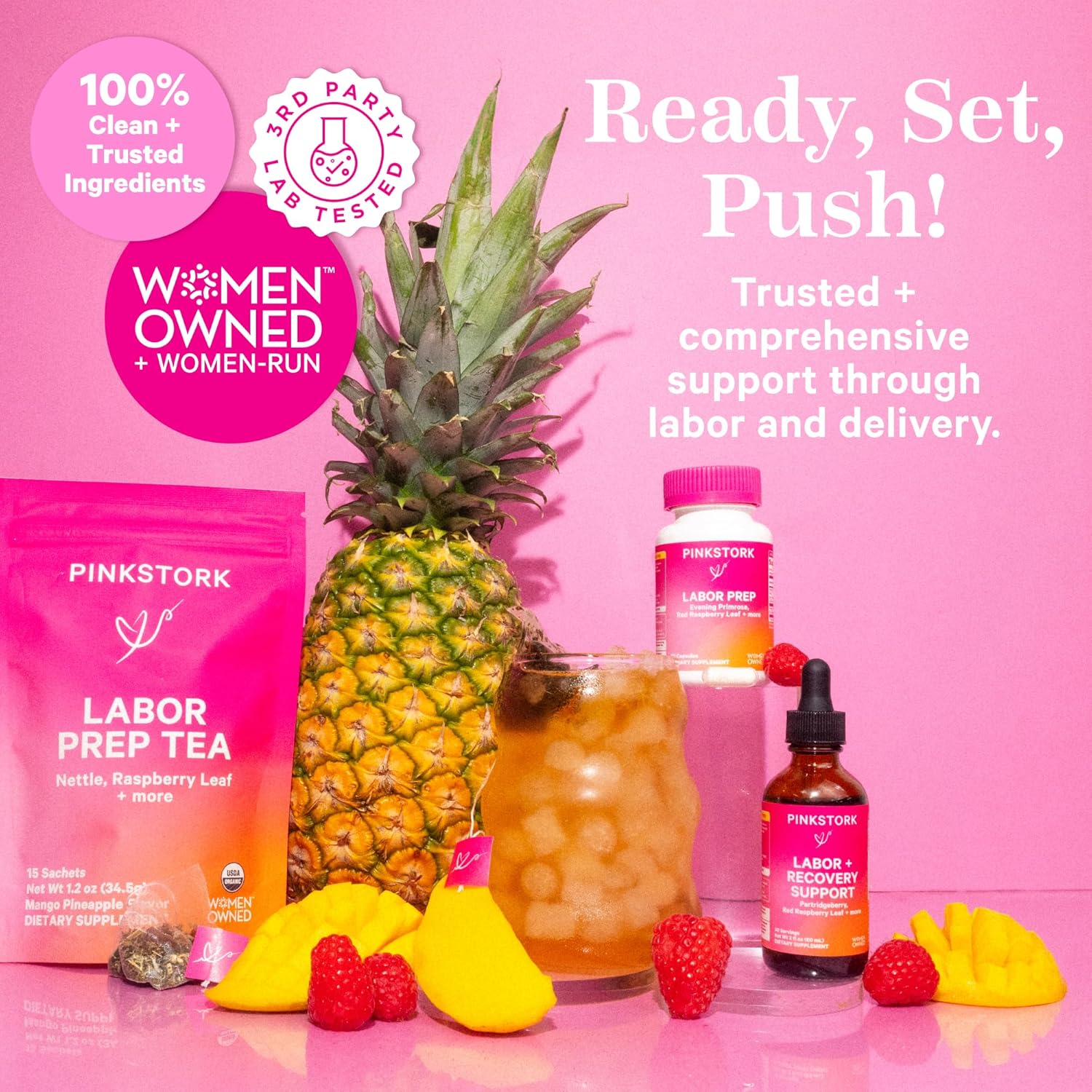 Pink Stork Organic Red Raspberry Leaf Labor Prep Tea - Mango-Pineapple With Nettle, And Moringa - Third Trimester Pregnancy Tea - Labor And Delivery Essentials For Women, 30 Cups