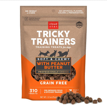Cloud Star Tricky Trainers Soft & Chewy Dog Training Treats 12 Oz Pouch, Peanut Butter Flavor, Grain-Free Low Calorie Behavior Aid With 310 Treats