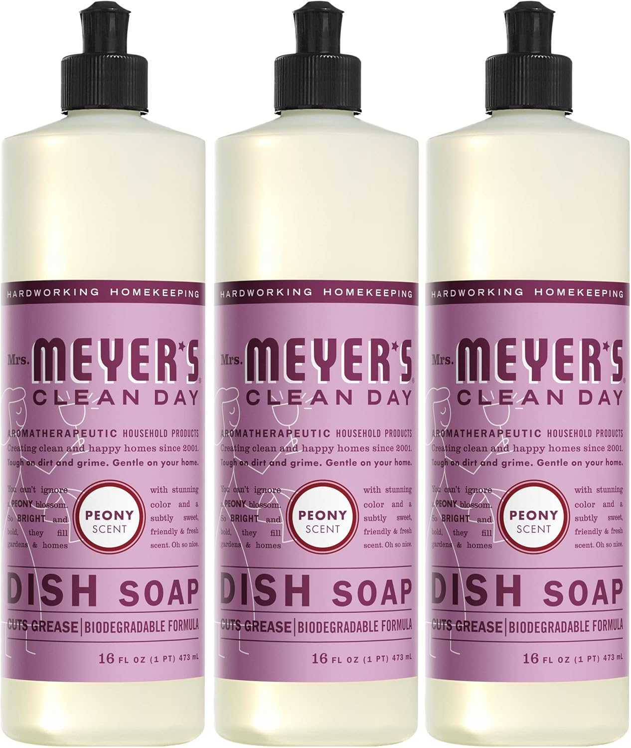 Mrs. Meyer'S Clean Day Liquid Dish Soap, Biodegradable Formula, Peony, 16 Fl. Oz - Pack Of 3