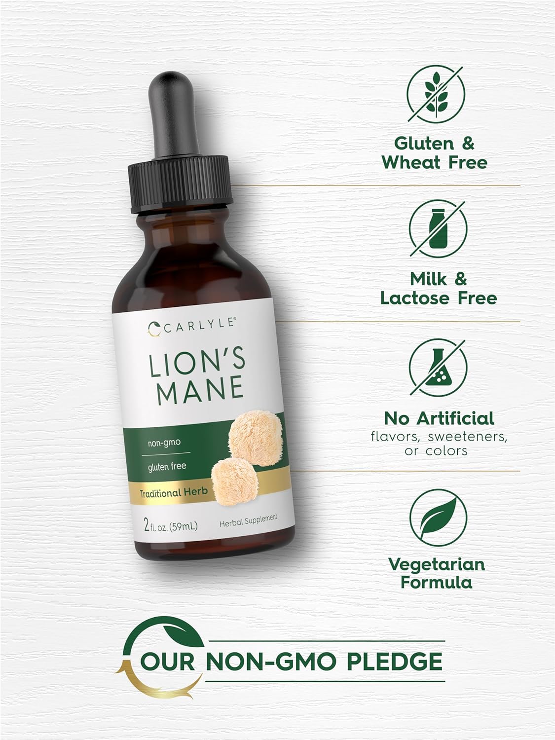 Carlyle Lions Mane Mushroom Supplement | 2 Fl Oz | Liquid Extract Tincture | Vegetarian | Non-GMO, Gluten Free : Health & Household