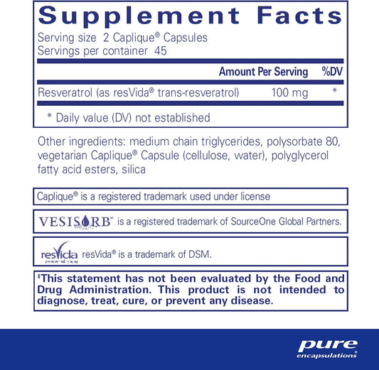 Pure Encapsulations Resveratrol Ves-Sorb | Hypoallergenic Support For Cellular And Cardiovascular Health* | 90 Capsules