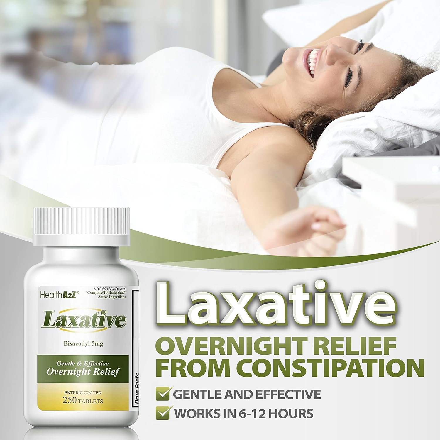 HealthA2Z Laxative Bisacodyl 5mg | 250 Counts | Gentle and Fast Overnight Relief for Constipation : Health & Household