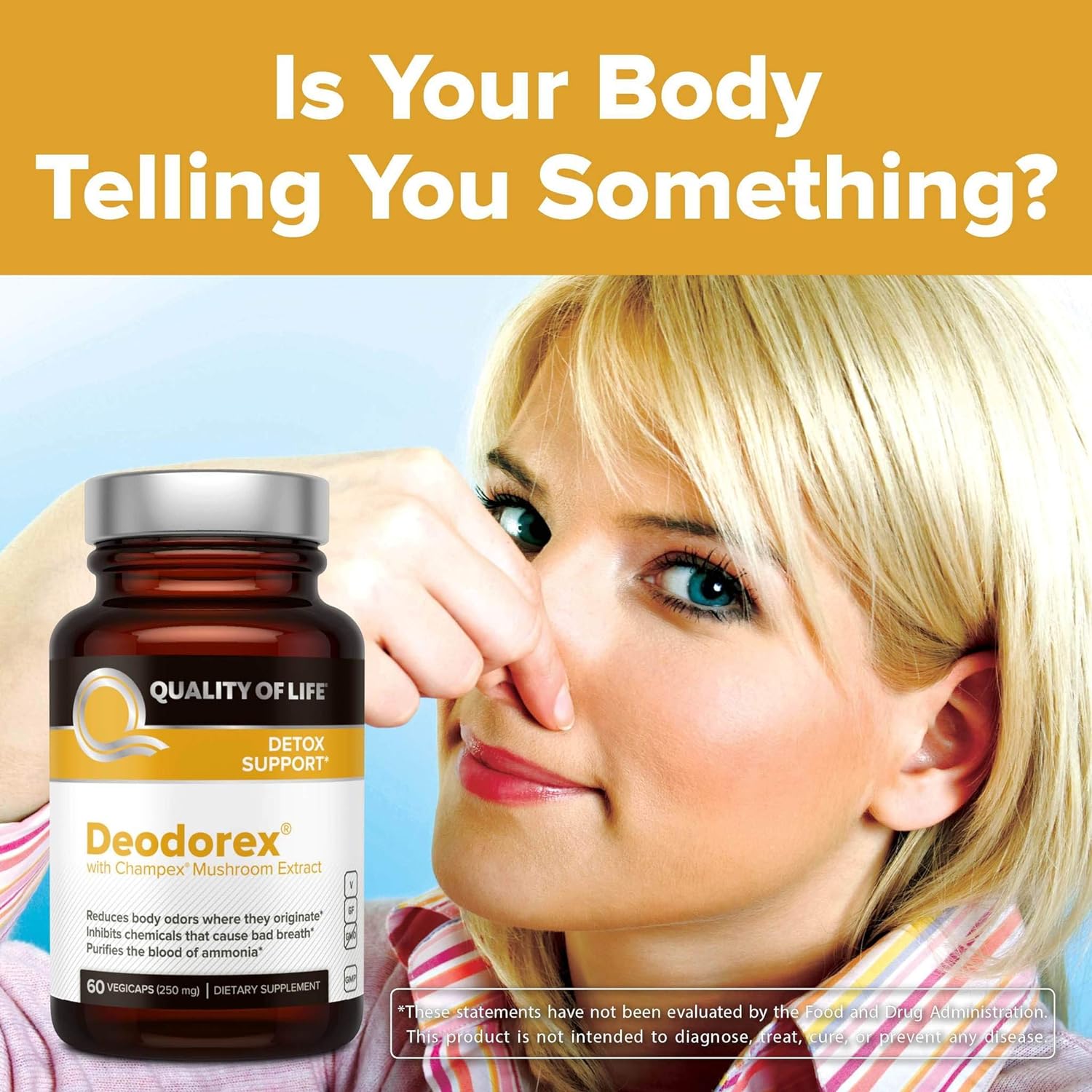 Quality of Life - Detoxification Support - Fight Bad Breath and Body Odor - Deodorex - 60 Vegicaps : Health & Household