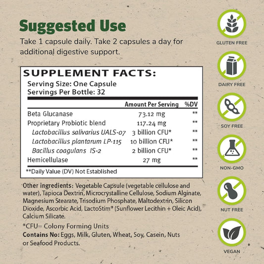 Master Supplements Truflora - 32 Capsules - Blend Of Probiotics & Enzymes - Promotes Optimal Gut Health & Boosts Energy - Gluten Free - 32 Servings